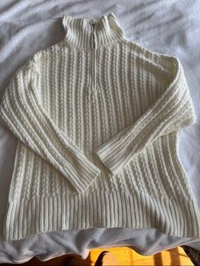 Pink Lily Cream Cable-Knit Half-Zip Turtleneck Sweater